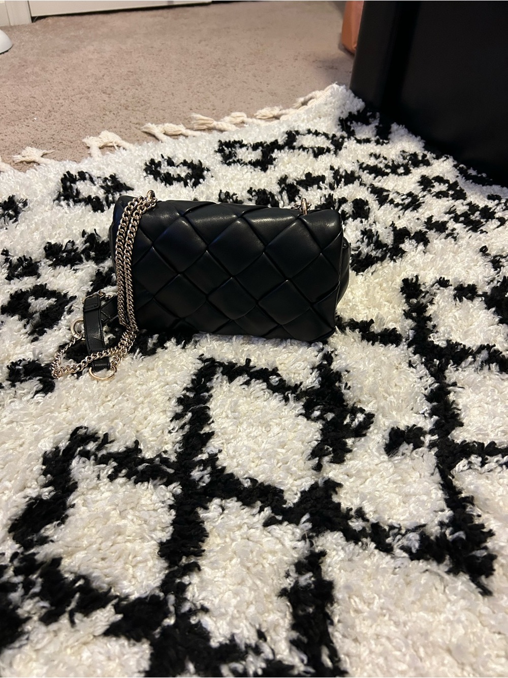 a new day Black Quilted Crossbody Bag with Gold Chain Strap